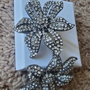 Black and silver flower earrings